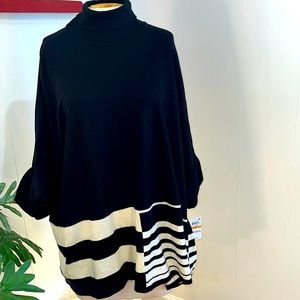 NWT Alfani deep black with white stripes 3X turtleneck tunic sweater cover-up.